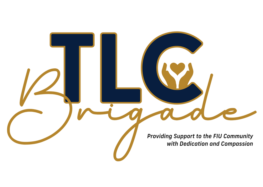 TLC Brigade Logo, its golden hearts over the FIU logo with TLC in large gold letters